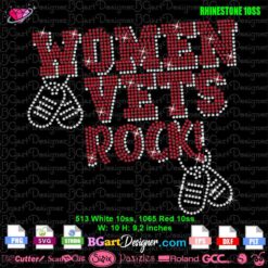 women vets rock rhinestone svg, women veterans rhinestone svg
