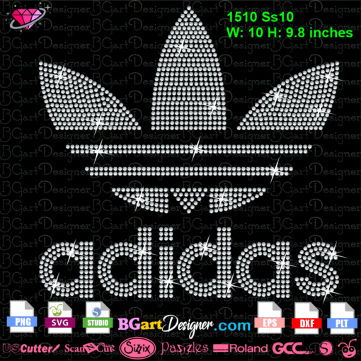 Adidas logo bling rhinestone svg cricut silhouette download, vector logo cut file bling design