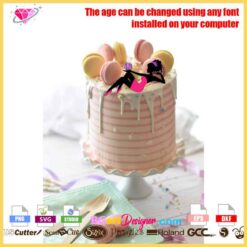 Afro woman birthday cake topper in pink dress, customizable age decoration for parties. Compatible with cutting machines like Cricut and Silhouette.