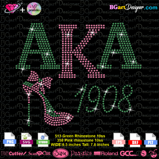 AKA elegant high heel shoes rhinestone, aka pearls 1908 bling svg cricut silhouette, Aka heart rhinestone template, sorority instant download cut file, Alpha Kappa Alpha bling digital template