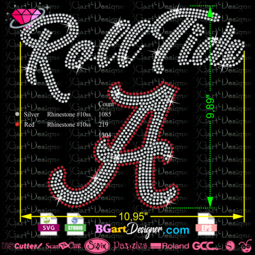 Alabama crimson roll tide rhinestone football svg eps silhouette cameo files, instant download, cricut, gcc, rhinestone transfer, alabama logo svg, alabama football silver stone svg, crystal hotfix iron on