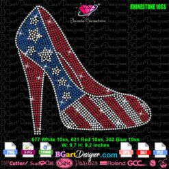 Patriotic Girl American Flag High Heel Rhinestone SVG Design - Digital Download for Cricut and Silhouette - Includes SVG, EPS, DXF, PLT, PNG Formats - Perfect for T-Shirts, Mugs, and DIY Crafts