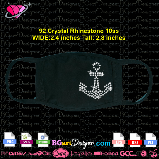 mini anchor rhinestone template svg cricut silhouette, small anchor bling vector cut file iron on transfer