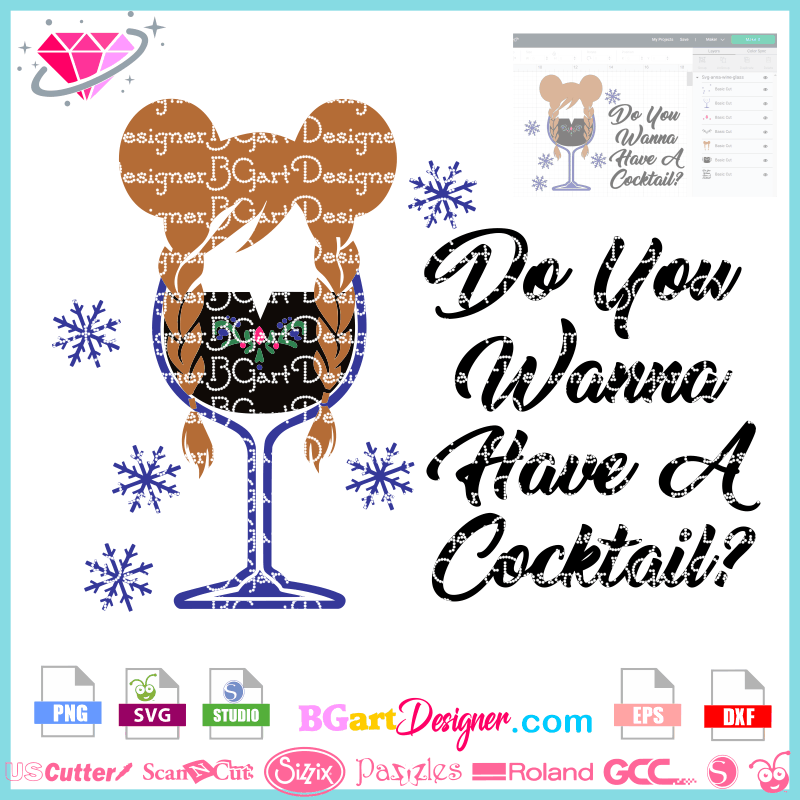 Anna Princess wine glass SVG - best cricut silhouette files