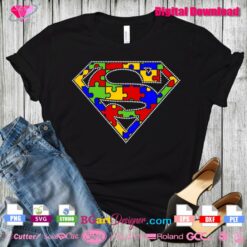 superman autism awareness bling rhinestone iron on transfer shirt, superman crystal bling svg cricut tampleta download