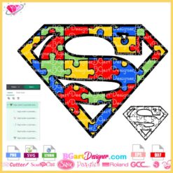 superman logo autism svg cricut, superman logo puzzle piece layered svg vector
