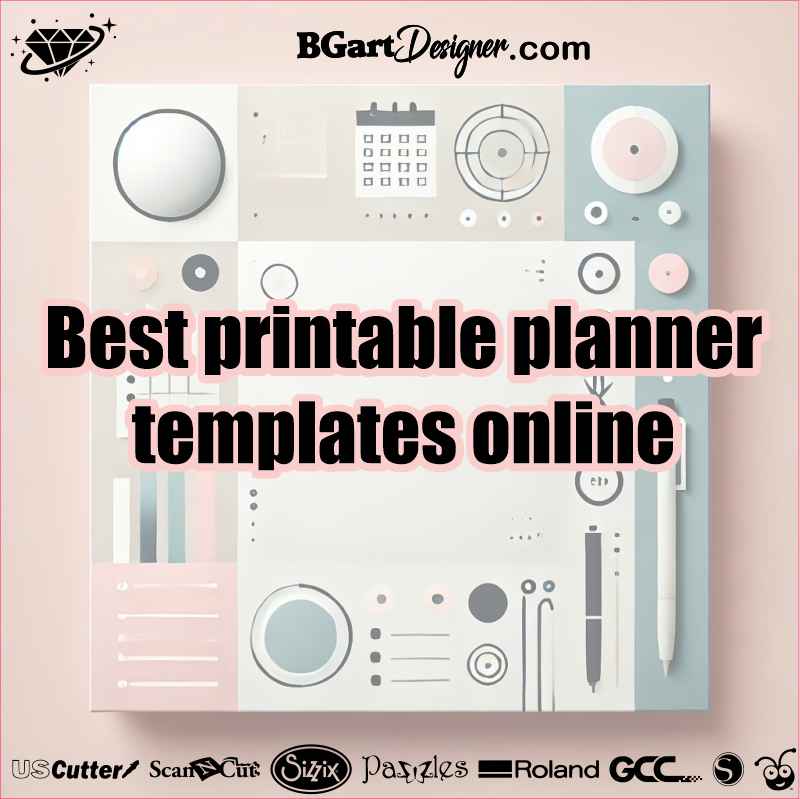 Minimalist image of modern planner elements for promoting printable planner templates compatible with Cricut and Silhouette.