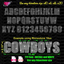 BGART18 Rhinestone Alphabet and Numbers SVG TTF Font - Bold and Sans-Serif Typeface - Instant Digital Download for Crafting with Cricut and Silhouette - Create Custom Rhinestone Templates Using Any Size ss6, ss10, ss16, ss20 - Includes Only Capital Letters and Numbers - Perfect for Adding Bling to T-Shirts and More - Install and Write with Sparkling Letters and Numbers