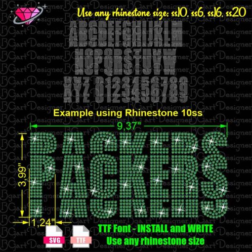 Elevate your crafting with the BGART19 rhinestone font, a stacked and mirror typeface available for instant download. This package includes TTF and SVG files, enabling you to create dazzling bling templates for any size rhinestone, such as ss6, ss10, ss16, and ss20. Designed for use with cutting machines like Cricut and Silhouette, this font features only capital letters and numbers, perfect for eye-catching and personalized designs.