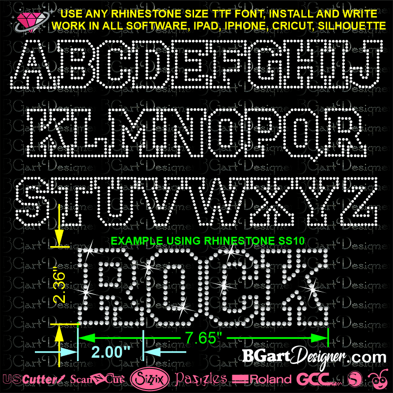 → Lovely Rhinestone font BGARTscript8 - typeable bling diamond font