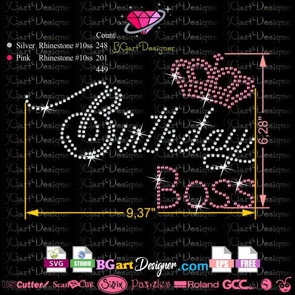 birthday boss rhinestone template free, rhinestone download, rhinestone file, rhinestone transfer, digital download, free svg, eps, cricut, cameo