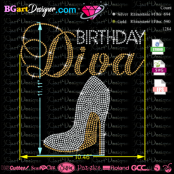 Birthday diva Heel svg, eps, silhouette cameo, cricut, cut file, rhinestone template