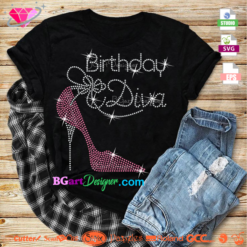 birthday diva rhinestone glitter bling heel svg template