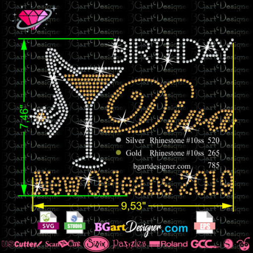 lllᐅ Absolute Diva Martini Glass Rhinestone SVG - bling template