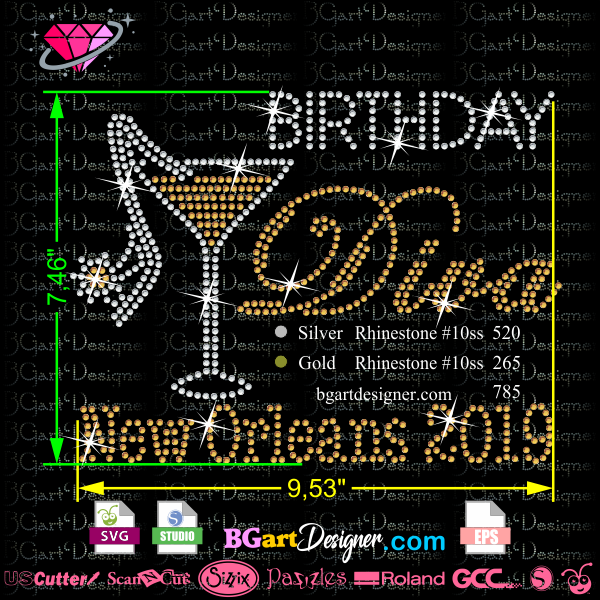 lllᐅBirthday diva New Orleans - rhinestone templates svg files