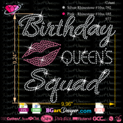 BIRTHDAY Queen Squad - Rhinestone Bling Iron-on Transfer Applique - Lips GNO - Girls Night Out T-shirt - DIY Applique Motif