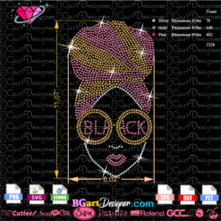 afro woman rhinestone svg, black woman bling svg cricut silhouette, funky woman, afro girl, black girl, curly hair, afro hair,Black Woman Turban African American Lady Nubian Queen Diva Female SVG EPS , iron on files