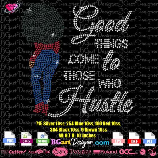 afro woman hustle quote rhinestone svg, who hustle bling rhinestone template, boss hustle svg digital rhinestone template,