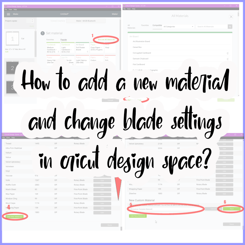 How to add a new material in cricut design space DS and change blade settings