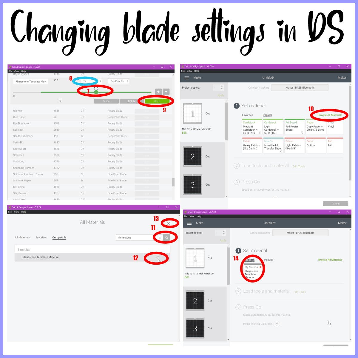 how to adjust or change blade settings cricut design space