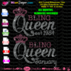 bundle rhinestone bling queen east, svg cricut cameo, numbers, months