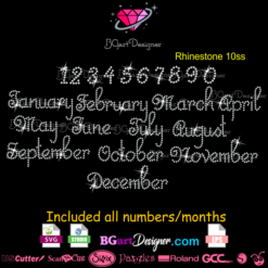 numbers birthday month rhinestone, ttf font