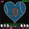 Detroit Tigers heart rhinestone SVG template with blue background and orange 'D' logo for t-shirt design.