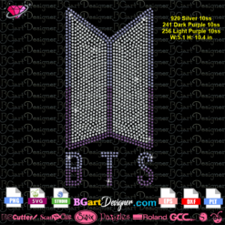 BTS logo symbol rhinestone svg cricut silhouette, BTS purple svg bling transfer, iron on download cuttable file