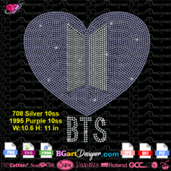 BTS symbol heart rhinestone svg cricut silhouette, bts fans bling cut file