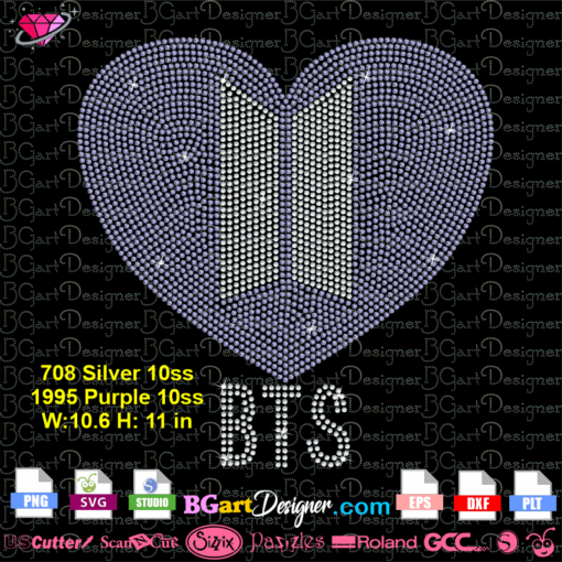 BTS symbol heart rhinestone svg cricut silhouette, bts fans bling cut file