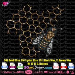 Bee Honeybee Bumblebee rhinestone template svg cricut silhouette vinyl, queen bee honey comb Rhinestone cut file cricut silhouette