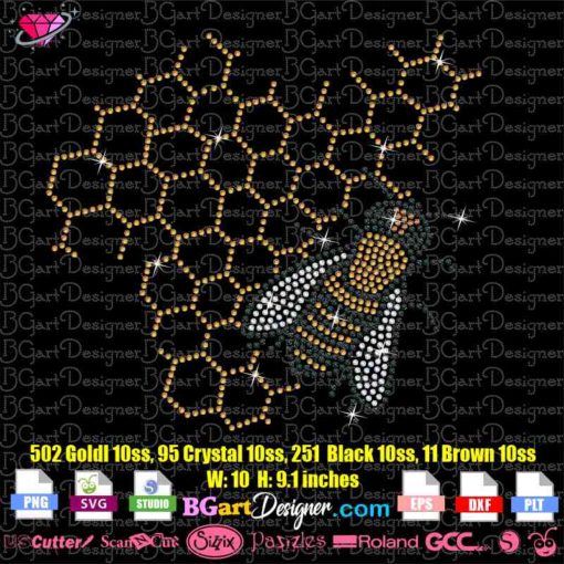Bee Honeybee Bumblebee rhinestone template svg cricut silhouette vinyl, queen bee honey comb Rhinestone cut file cricut silhouette