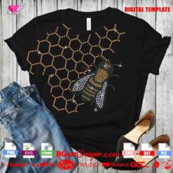bumblebee honeycomb bling transfer svg sublimation, bumble bee queen bee rhinestone digital template svg layered vinyl cricut