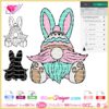 cute gnome easter bunny layered svg cricut silhouette, bunny gnome cut file, bunny gnome clipart decal download