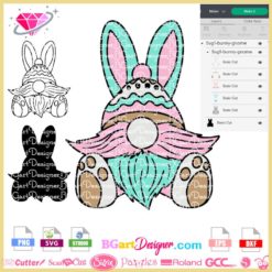 cute gnome easter bunny layered svg cricut silhouette, bunny gnome cut file, bunny gnome clipart decal download