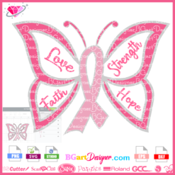 pink ribbon butterfly love strength faith hope svg eps dxf file cricut silhouette, butterfly cancer vinyl download