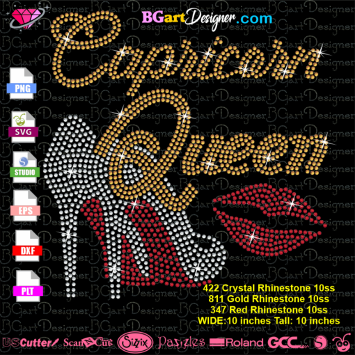 Capricorn queen high heel kiss lips rhinestone svg cricut silhouette, download rhinestone template, rhinestone transfer iron on, Queen Capricorn bling svg