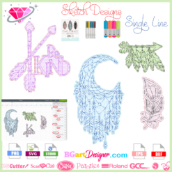 Catch dream digital stamp svg png, Boho Chic svg sketch cricut feather arrow silhouette download, feathers arrows digital stamp, Boho Style sketch download