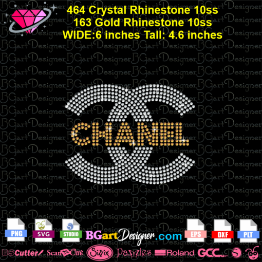 Chanel Rhinestone logo wide 6 inches ss10 svg cricut silhouette