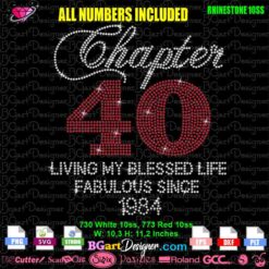 chapter 40 living my blessed life fabulous since 1984 rhinestone svg, chapter birthday bundle bling rhinestone template svg cricut download