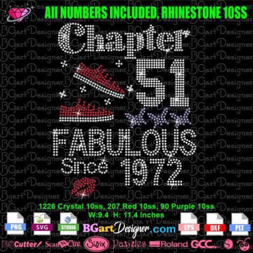 chapter 51 fabulous since 1972 Rhinestone svg, chapter 56th Fabulous since 1967 rhinestone svg