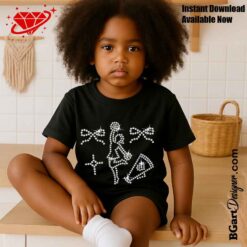 Cheer Coach rhinestone template with cheerleader, bows, and sparkle stars for custom Cheer Mom Tee and football school spirit designs