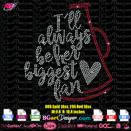 cheer football mom rhinestone svg, bling template, hotfix iron on transfer, cheer svg desig, cricut cut file, cheerleader svg, silhouette cameo, I'll always be her biggest fan,