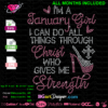 I am a january girl i can do all things through christ who gives me strength download rhinestone design svg cricut file, silhouette cut files iron on transfer bling templates