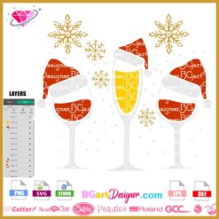 christmas wine glass snowflake layered svg, christmas wine glass cut file, bundle christmas wine glass svg cricut silhouette, 3 christmas wine glass cuttable file