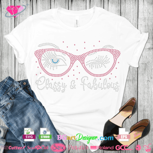 classy and fabulous wink eyes glasses rhinestone iron on transfer t-shirt