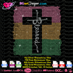 download Blessed cross rhinestone cricut silhouette template, blessed cross digital bling transfer iron on, bible verse svg dxf plt cut file for cutting machine