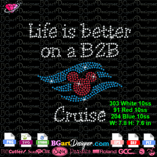 disney dream cruise logo digital rhinestone template svg, mickey head rhinestone bling svg plt, life is better on b2b cruise rhinestone svg cricut silhouette