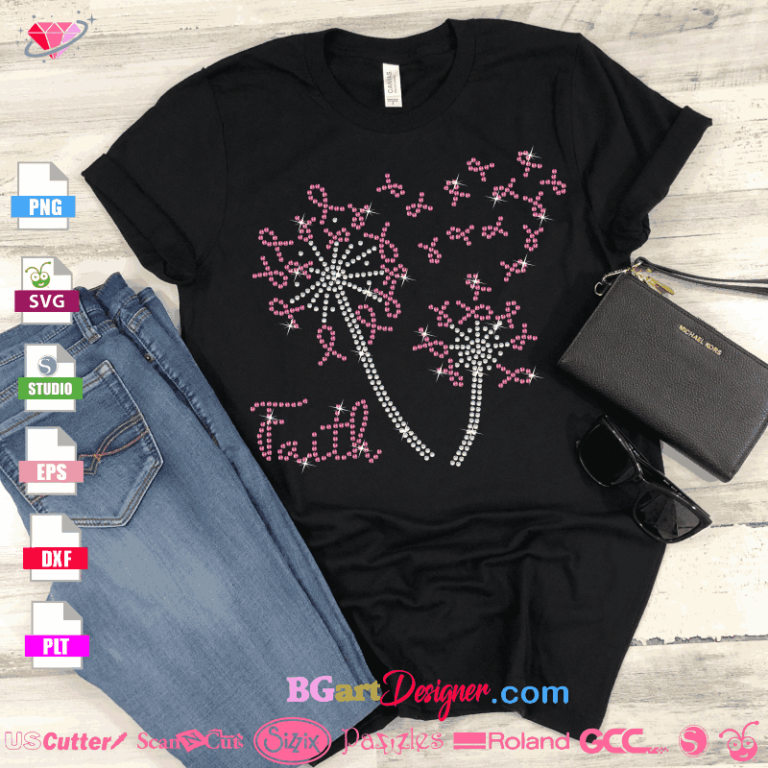 lllᐅDandelion pink ribbon rhinestone - Rhinestone svg