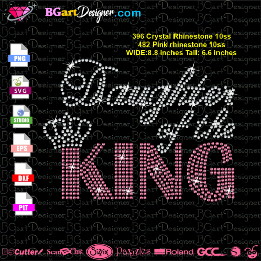 daughter of the king crown rhinestone digital download, 2 Corinthians 6.18 rhinestone template svg download, daughter of the king rhinestone cricut silhouette file, crown king svg download bling